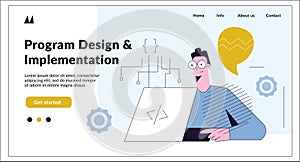 Idea programming coding testing launching landing page heading concept