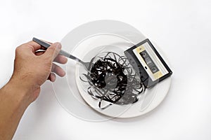 Idea of retro cassette tapes in a dish.