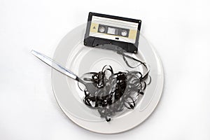 Idea of retro cassette tapes in a dish.