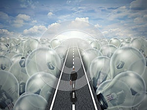 Idea road creative path business landscape of light bulbs