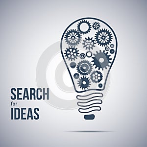 Idea search symbol. Light bulb with cogwheels