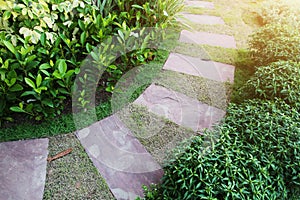 Idea of Stone and cement tile design for paving walkway in the garden.