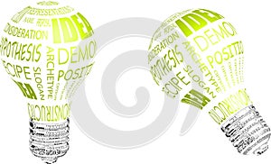 Idea symbol on a transparent background, an original solution to a question, a design element, isolated objects consisting of text