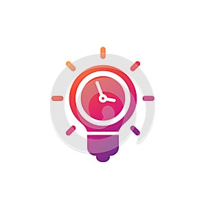Idea and time icon with light bulb, vector