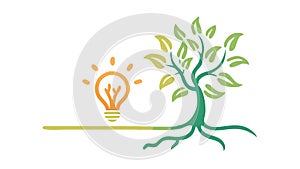 Idea Tree with Lightbulb Icon: Innovation Creativity Vector Design Generative AI photo