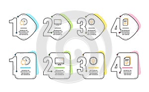 Idea, Update time and Computer icons set. Handout sign. Solution, Refresh clock, Pc component. Vector
