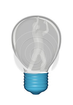 The idea wants to get out. 3d male sits in a lightbulb