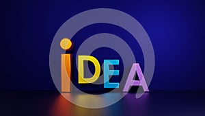 Idea word concept, 3D rendering isolated on dark background