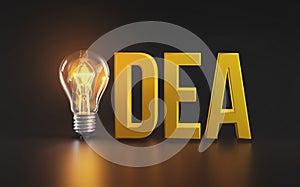 Idea Word. Creative Concept Light Bulb on Dark Background