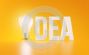 Idea Word. Creative Concept Light Bulb on Orange Background