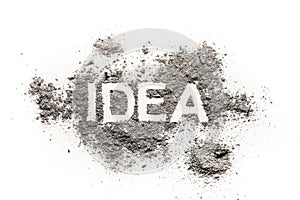 Idea word written in ash, dust, filth or dirt photo