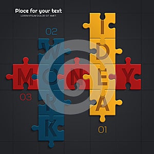 Idea and work is equal to financial success. Illustration of puzzle pieces. Vector.