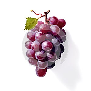Ideal fresh grapes with leaf, isolated on a white background, generative AI
