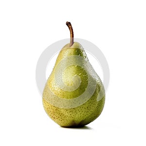 Ideal fresh green pear wit water drops, close up isolated on a white background, generative AI