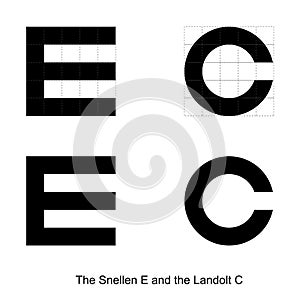 An ideal image of the Snellen E and the Landolt C obtained in the central fragment of the imaging plane photo