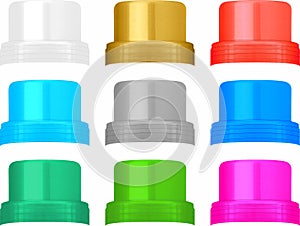 SET OF NINE COLORED CAPS FOR HOUSEHOLD CLEANING BOTTLES photo