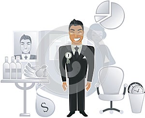 An ideal office with a happy worker in vector photo