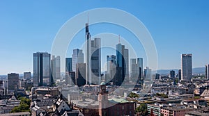 Aerial view of the financial district Sykline in Frankfurt photo