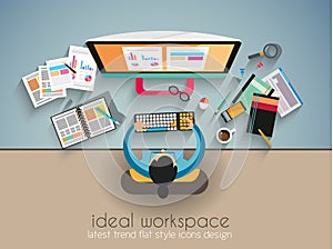 Ideal Workspace for teamwork and brainsotrming with Flat style.