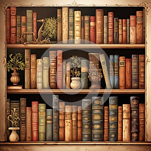 Idealized Digital Illustration of Antique Bookshelf