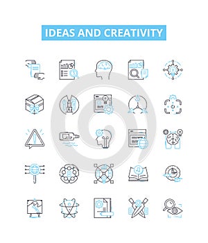 Ideas and creativity vector line icons set. Ideas, Creativity, Innovation, Brainstorming, Imagination, Conceptualization