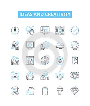 Ideas and creativity vector line icons set. Ideas, Creativity, Innovation, Brainstorming, Imagination, Conceptualization