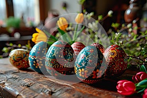 Ideas for a festive colourful folk table decoration for Easter