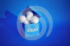 Ideas inspiration concepts with group of lightbulb in blue box on color background space.Business creativity