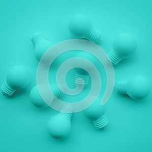 Ideas inspiration concepts with group of lightbulb on pastel color background.Business creativity