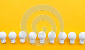 Ideas inspiration concepts with group of lightbulb on pastel color background.Business creativity