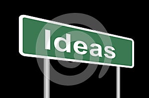 Ideas road sign on black