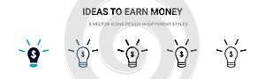 Ideas to earn money icon in filled, thin line, outline and stroke style. Vector illustration of two colored and black ideas to