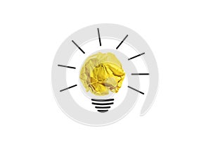 Ideas with yellow paper crumpled ball lightbulb