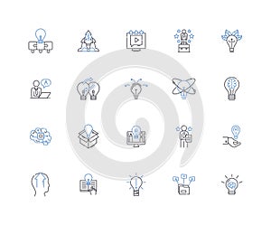 Ideation inception line icons collection. Brainstorming, Creativity, Innovation, Insight, Conceptualization, Origination