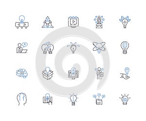 Ideation inception line icons collection. Brainstorming, Creativity, Innovation, Insight, Conceptualization, Origination photo