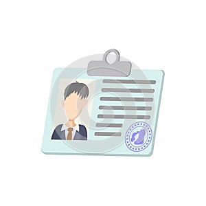 Identification card icon, cartoon style