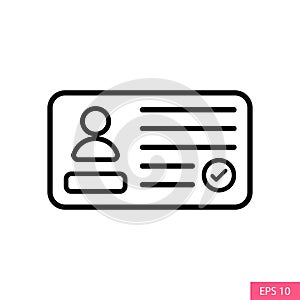 Identification Card vector icon in line style design for website design, app, UI, isolated on white background. Editable stroke.