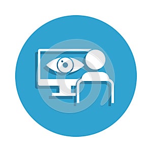 identification of the eye on the monitor icon in badge style. One of cyber security collection icon can be used for UI, UX