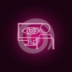 identification of the eye on the monitor icon. Elements of cyber security in neon style icons. Simple icon for websites, web