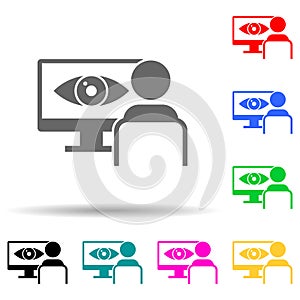 identification of the eye on the monitor multi color style icon. Simple glyph, flat vector of cyber security icons for ui and ux,