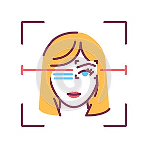 Identification face color line icon. Eye ID verifying, recognition person concept. Biometric security element. Deep face