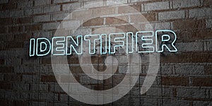 IDENTIFIER - Glowing Neon Sign on stonework wall - 3D rendered royalty free stock illustration