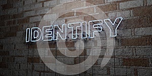 IDENTIFY - Glowing Neon Sign on stonework wall - 3D rendered royalty free stock illustration