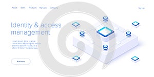 Identity and access management illustration in isometric vector design. Abstract datacenter or blockchain. Network mainframe