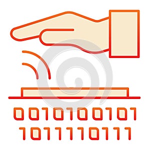 Identity biometric scanning flat icon. Verification palmprint system red icons in trendy flat style. Identity biometric