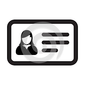 Identity card icon vector female user person profile avatar symbol in flat color glyph pictogram