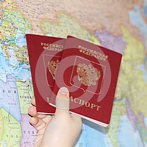 Identity document on the background of a geographical map
