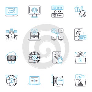 Identity protection linear icons set. Encryption, Passwords, Biometrics, Authentication, Privacy, Security