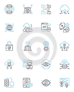 Identity theft linear icons set. Scam, Fraud, Phishing, Victim, Cybercrime, Hack, Stolen line vector and concept signs