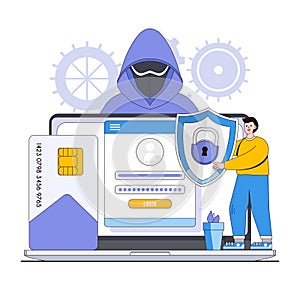 Identity theft protection vector illustration concept with characters. Identity fraud prevention, secure personal information,